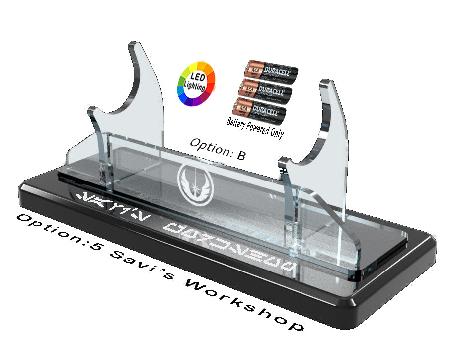Single Tier LED Light Saber Display Stand with Insignia & Text - Battery