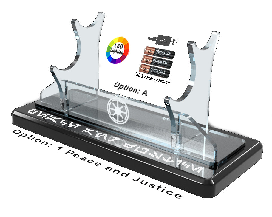 Double Tier LED Light Saber Display Stand with Insignia & Text - USB/Battery
