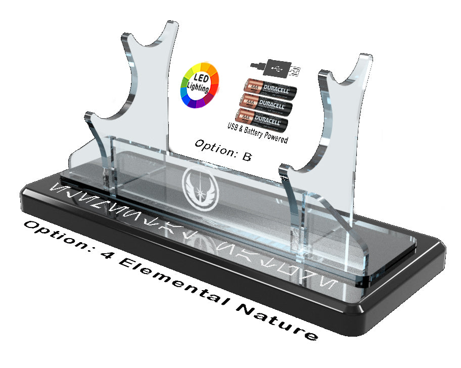 Double Tier LED Light Saber Display Stand with Insignia & Text - USB/Battery