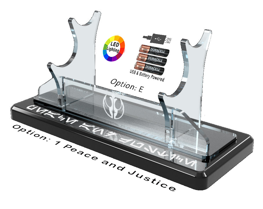 Double Tier LED Light Saber Display Stand with Insignia & Text - USB/Battery