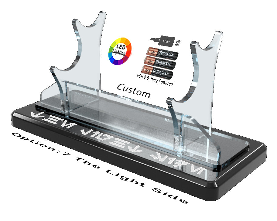 Double Tier LED Light Saber Display Stand with Insignia & Text - USB/Battery
