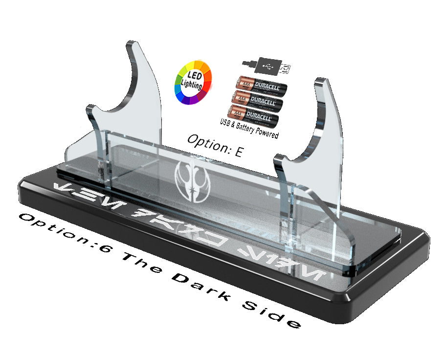 Single Tier LED Light Saber Display Stand with Insignia & Text - USB/Battery