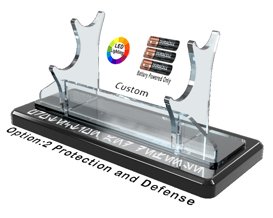 Double Tier LED Light Saber Display Stand with Insignia & Text - Battery