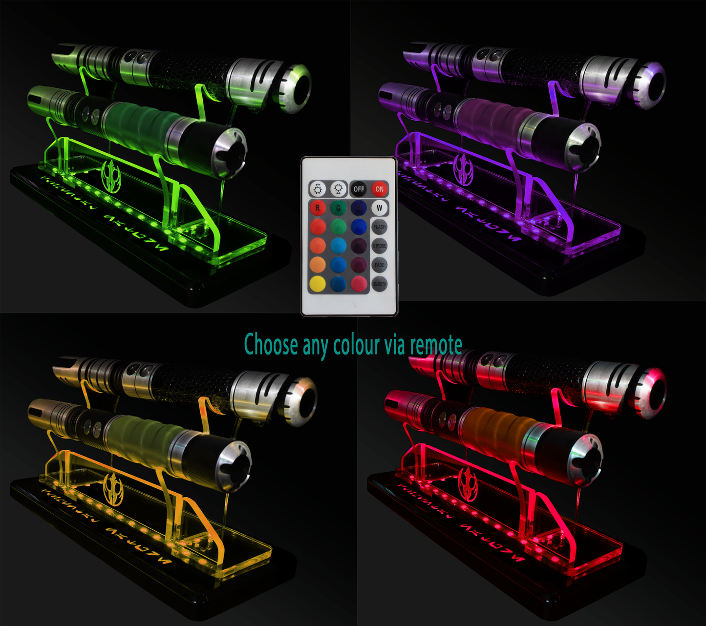 Double Tier LED Light Saber Display Stand with Insignia & Text - Battery